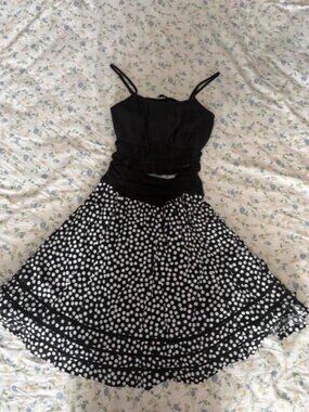 y2k 2000s black and white polka dot midi skirt